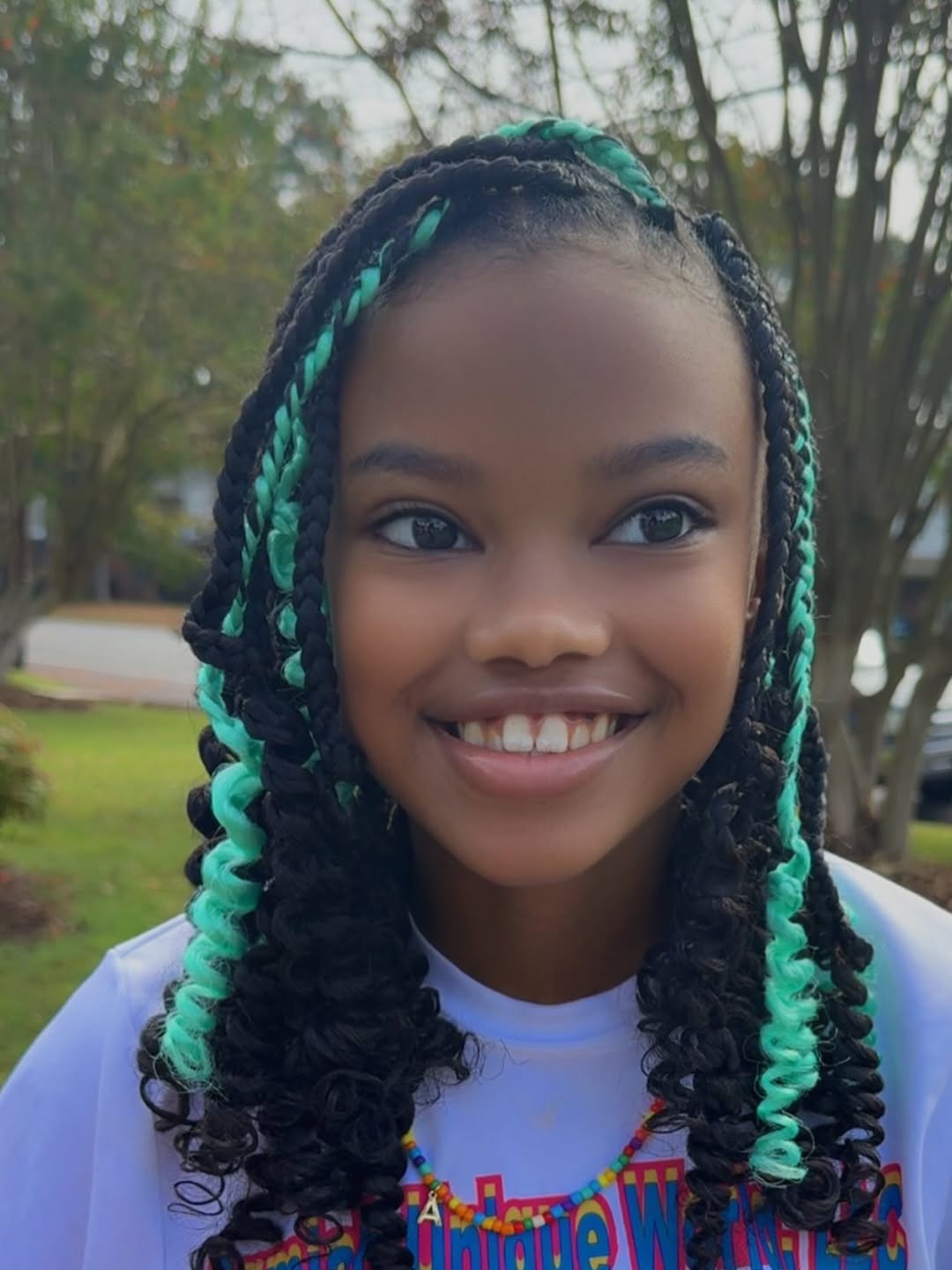 Bright Mint Accents + Soft Curl Braids