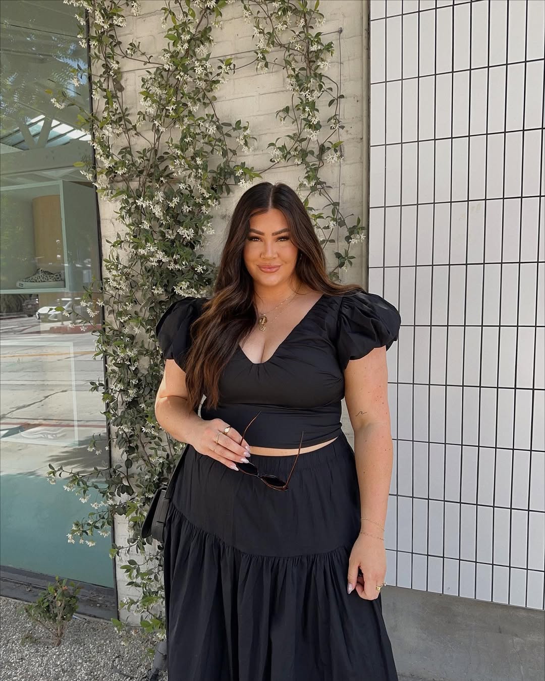 Puff-Sleeve Crop Top + Tiered Maxi Skirt