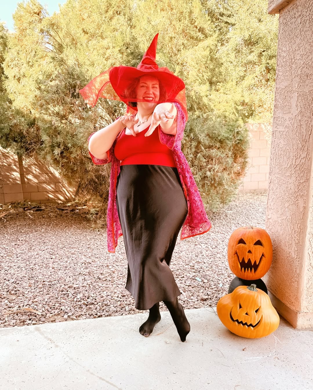 Red Witch Hat + Satin Slip Dress