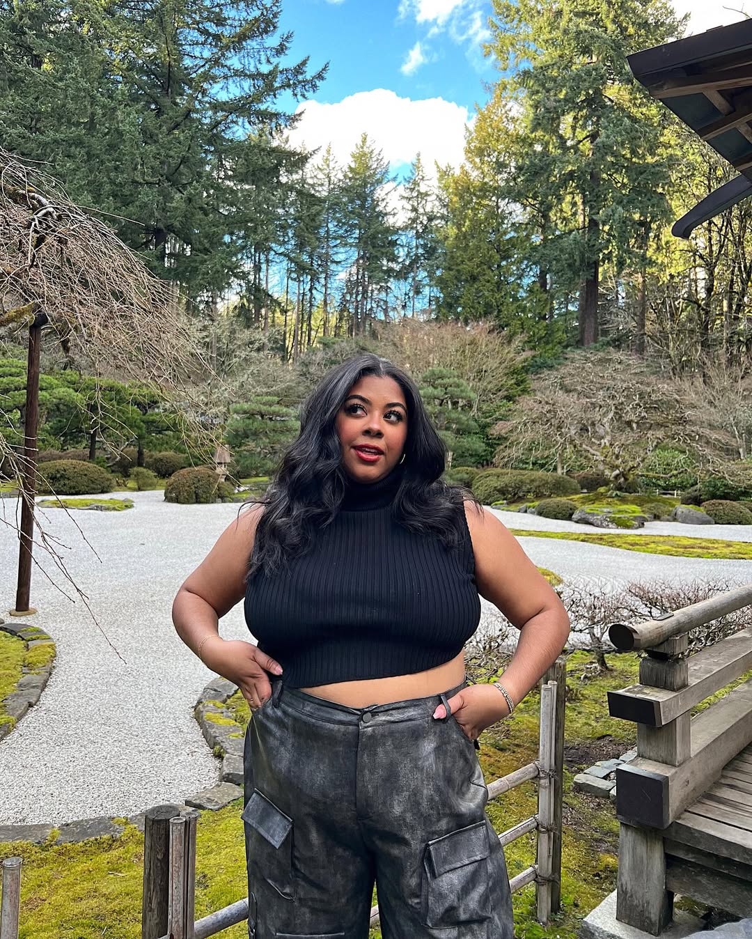 Ribbed Mock-Neck Crop Top + Washed Cargo Pants