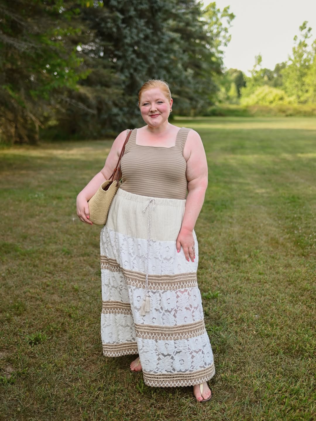 Ribbed Tank Top + Lace-Panel Maxi Skirt