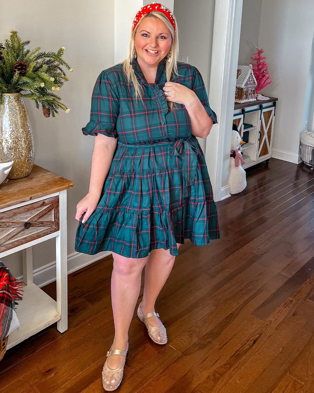 Ruffled Plaid Dress + Bright Headband