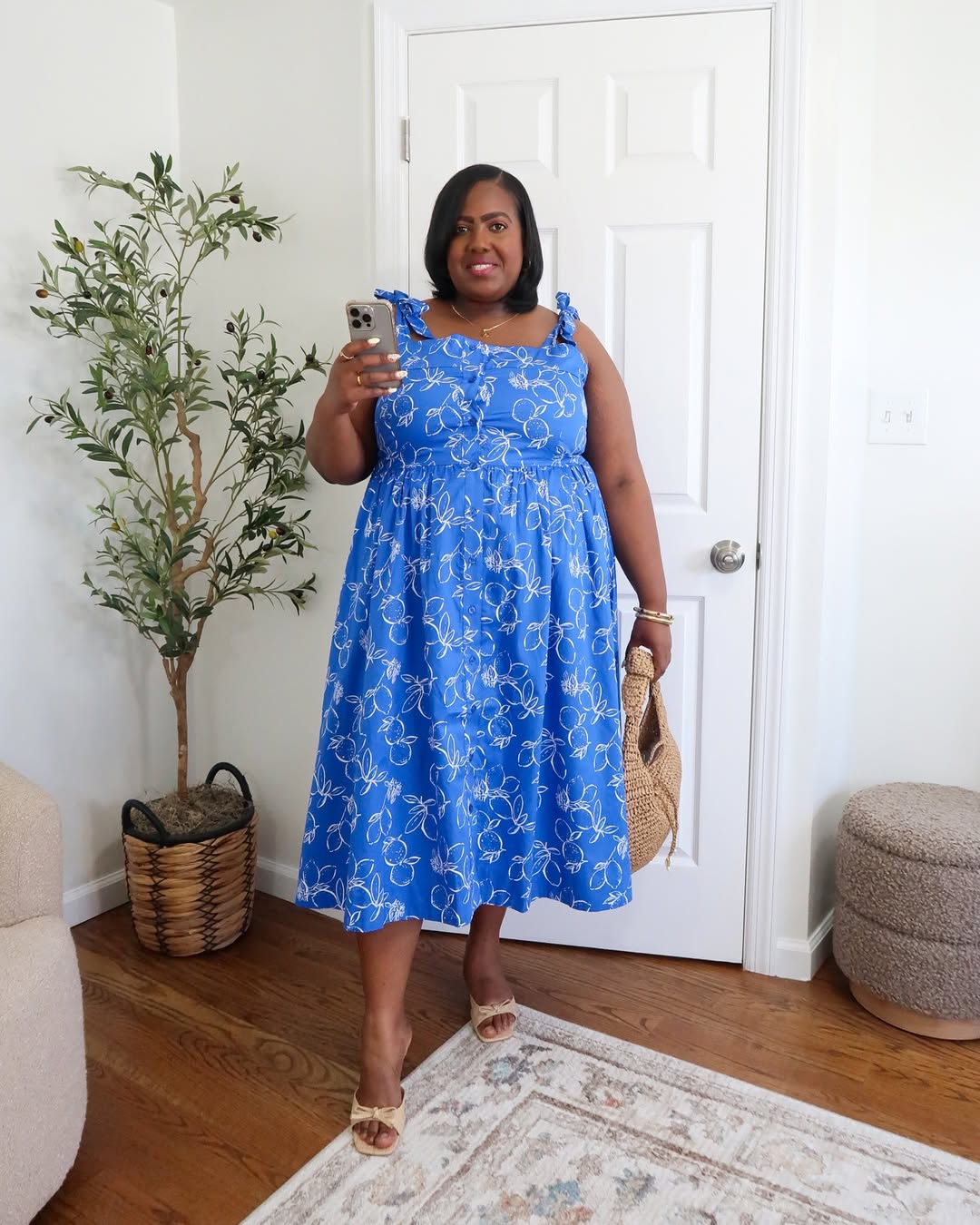 Ruffled Strap Dress + Woven Clutch