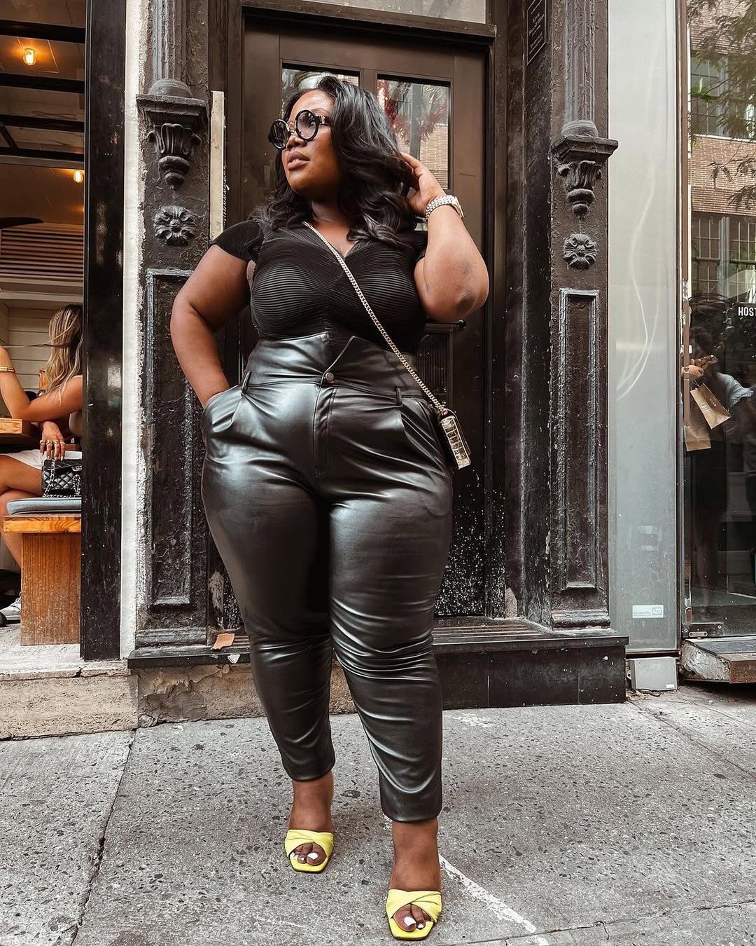 Leather High-Rise Pants + Sculpted Knit Tee