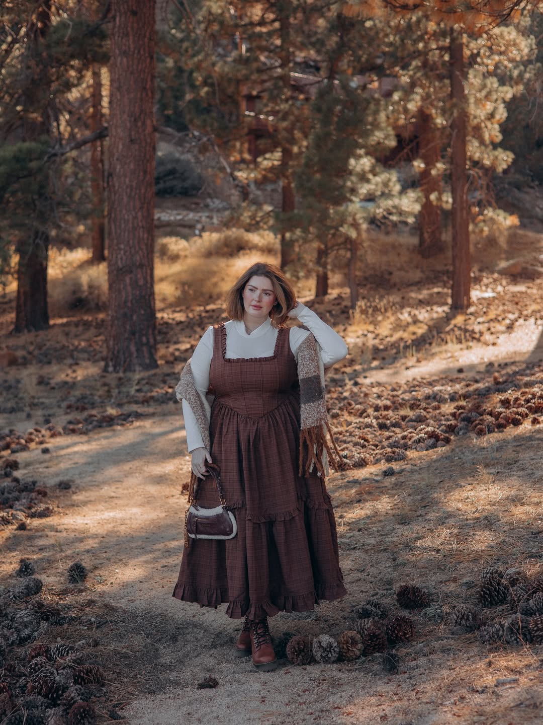 Rustic Plaid Jumper Dress + Soft Layered Knit
