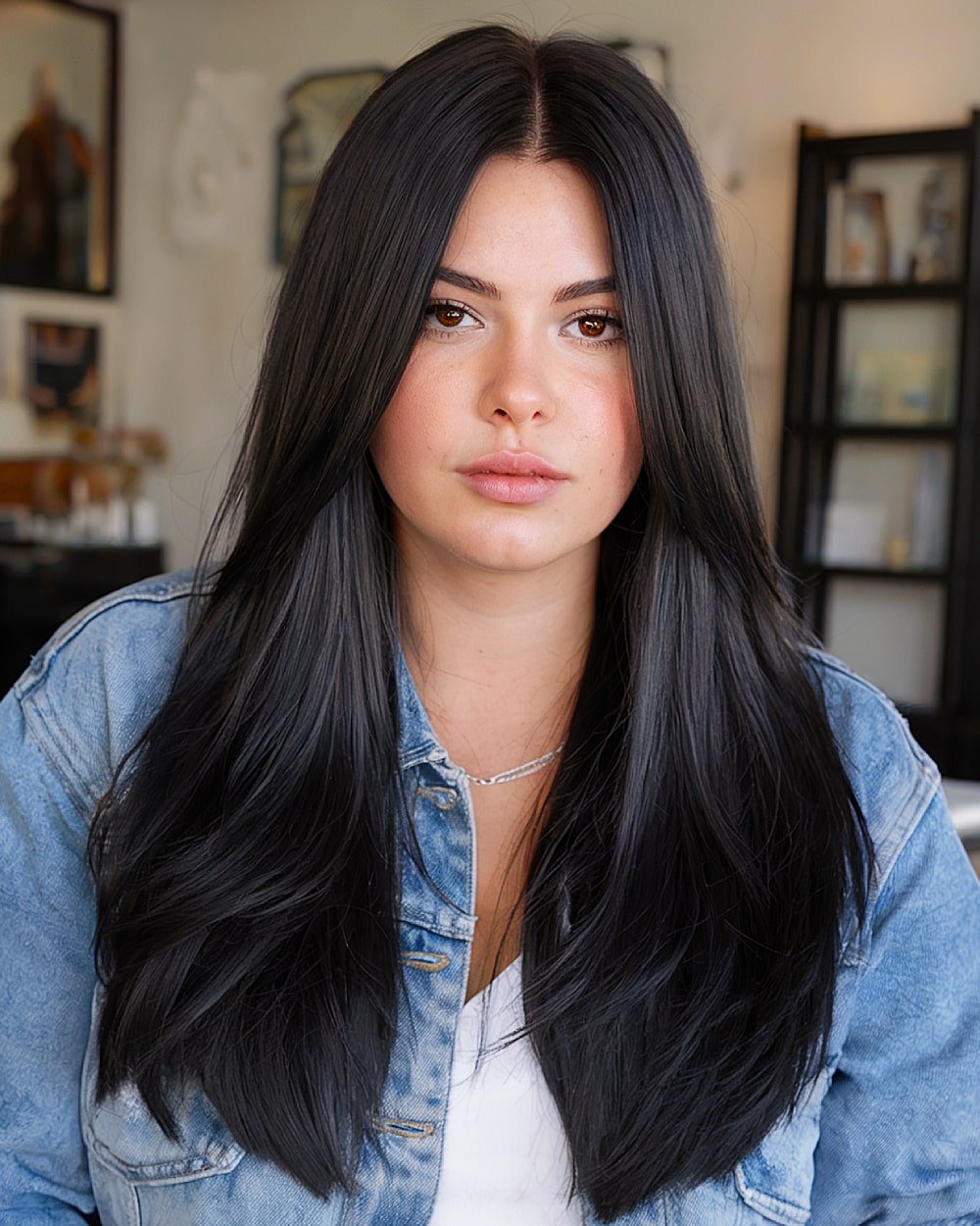 Sleek Long Layers with a Clean Middle Part