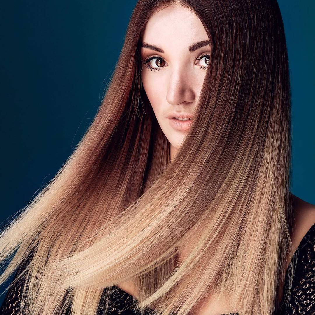 Sleek Ombre Curtain-Length Hair