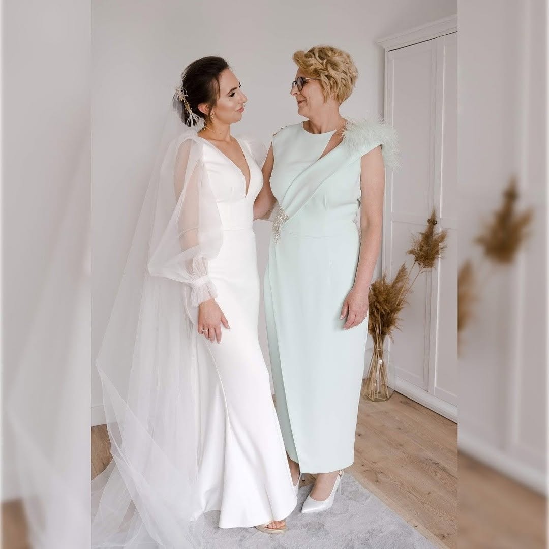 Soft-Structured Mint Sheath Dress + Feathered Shoulder Detail