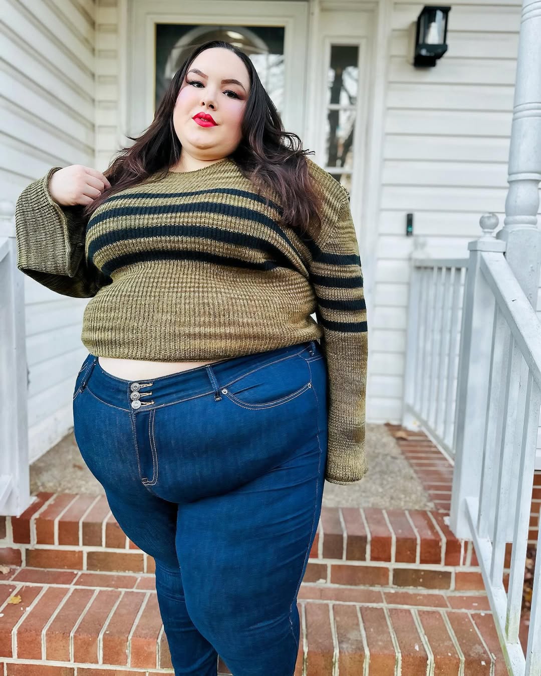 Striped Cropped Sweater + Dark-Wash Denim