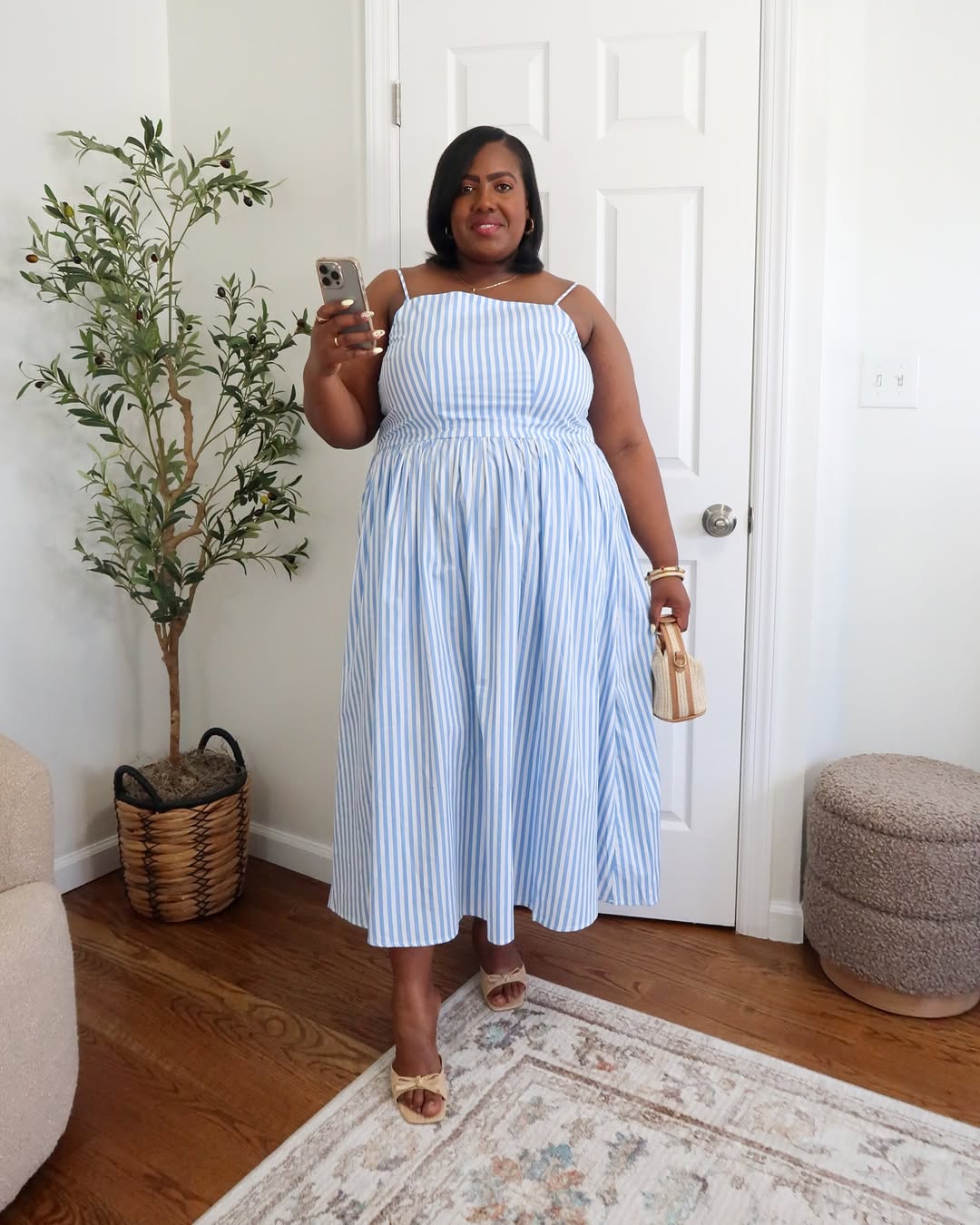 Striped Sundress + Woven Mini Bag