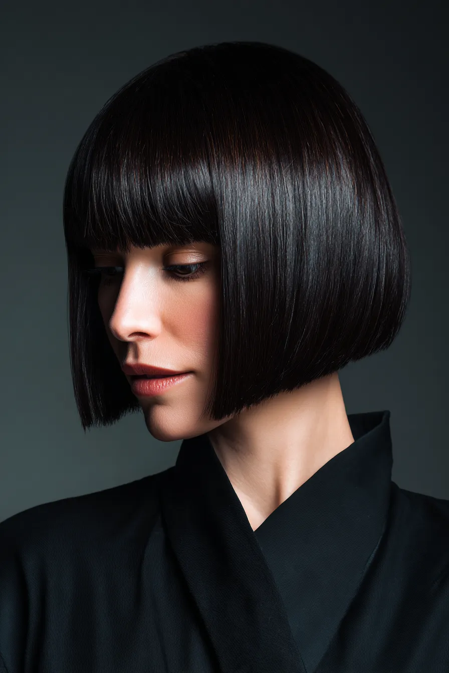 Gloss Black Precision Bob with Fringe