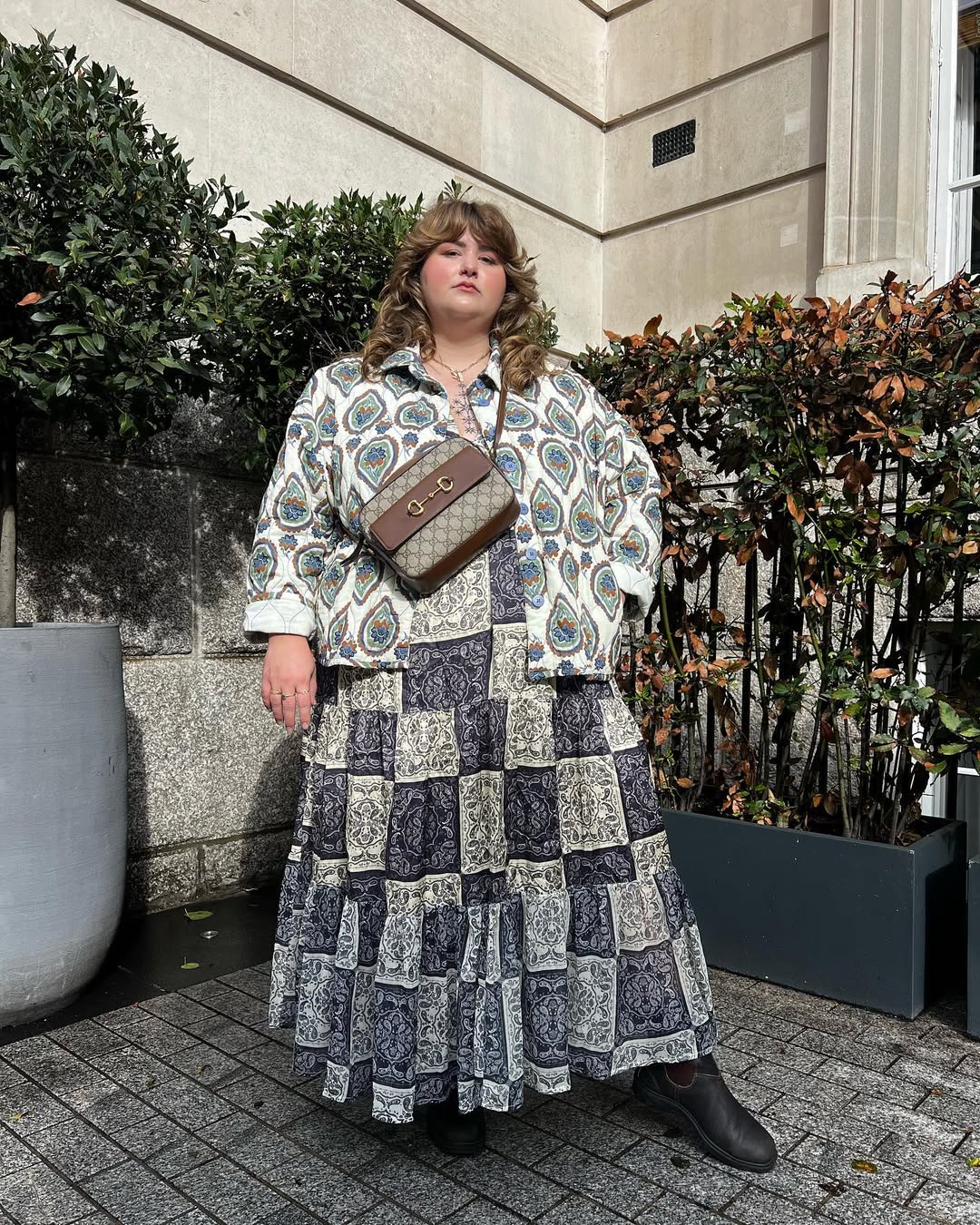 Printed Overshirt + Patchwork Maxi Skirt