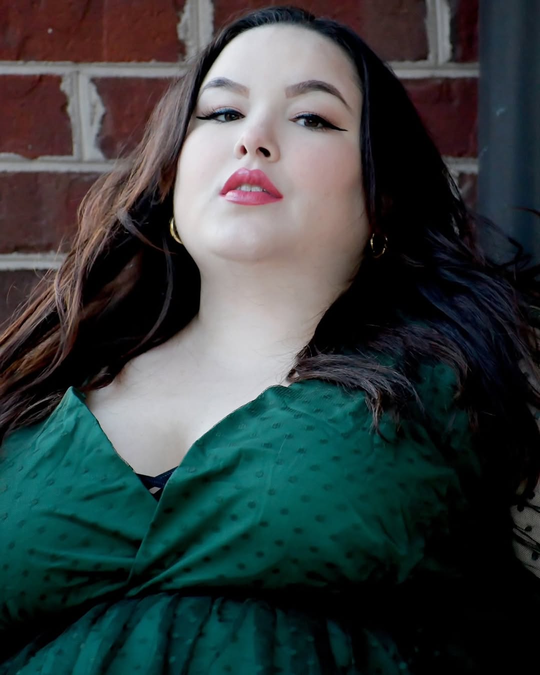 Textured Emerald Wrap Dress + Glossy Waves