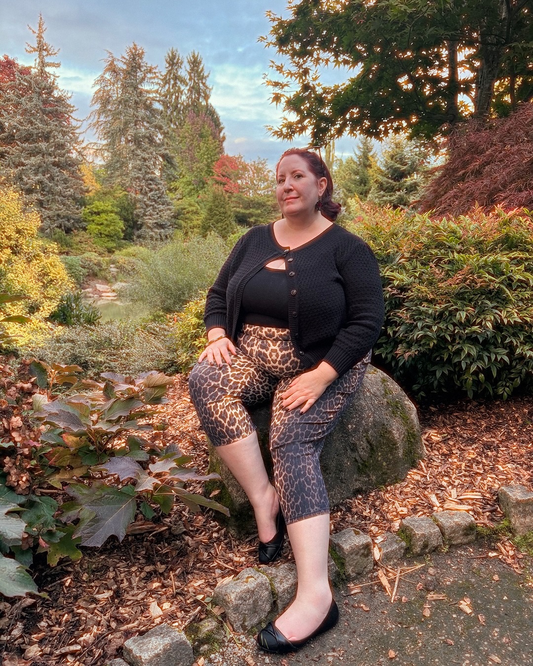 Textured Knit Cardigan + Leopard Capri Pants