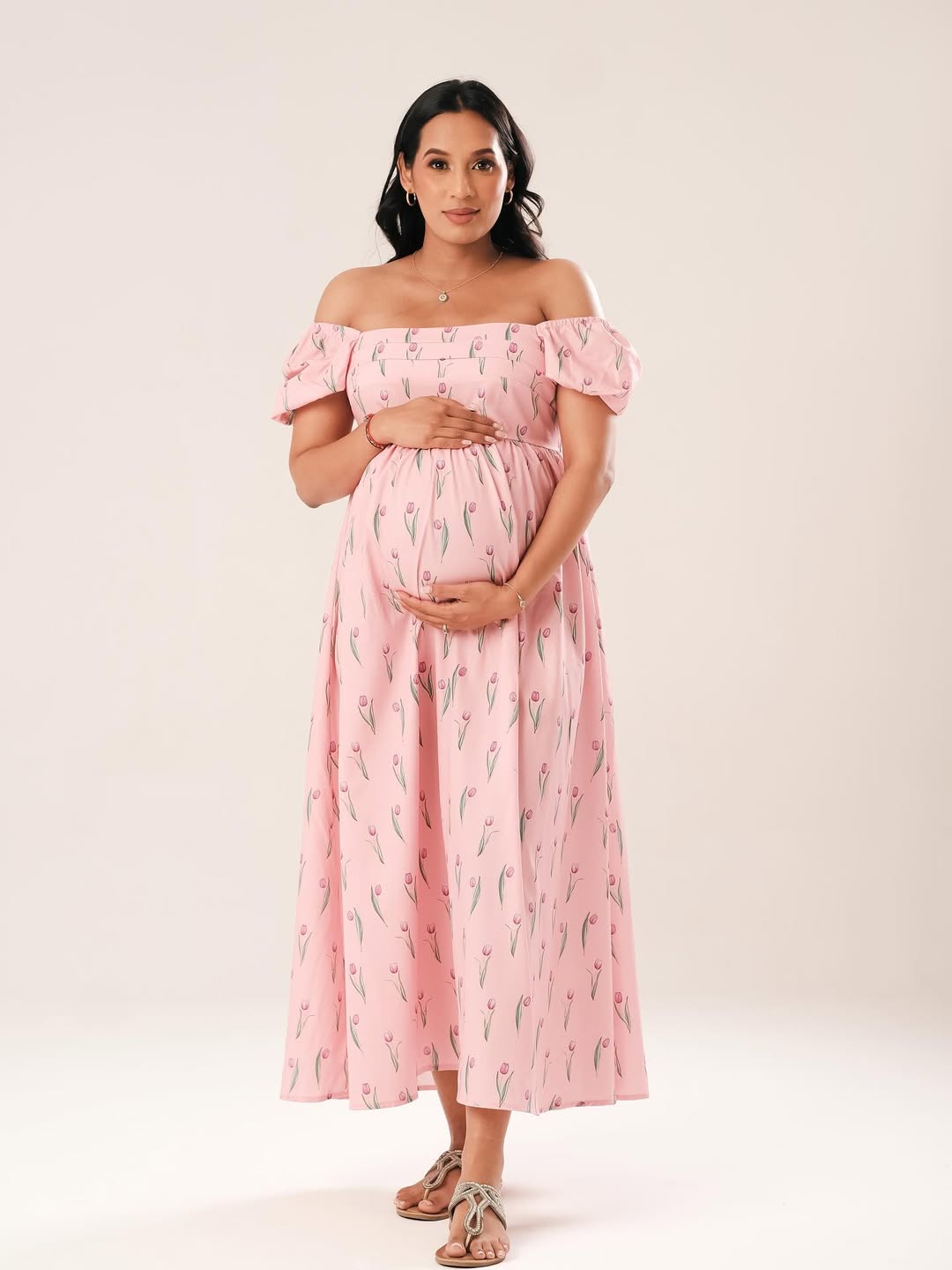 Blush Tulip Maxi + Off-Shoulder Puff Sleeves