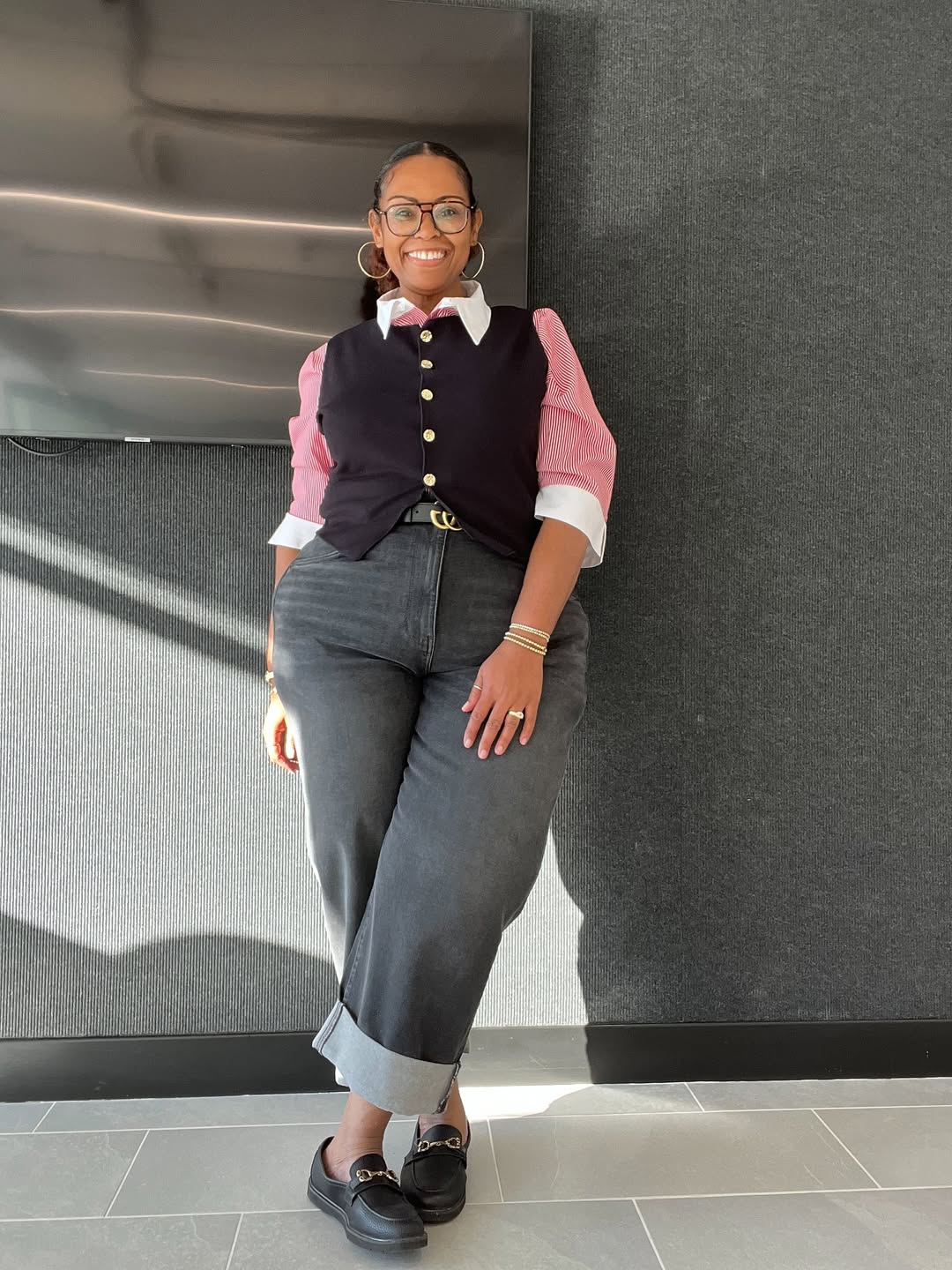 Vest Layering + Relaxed Wide-Leg Denim