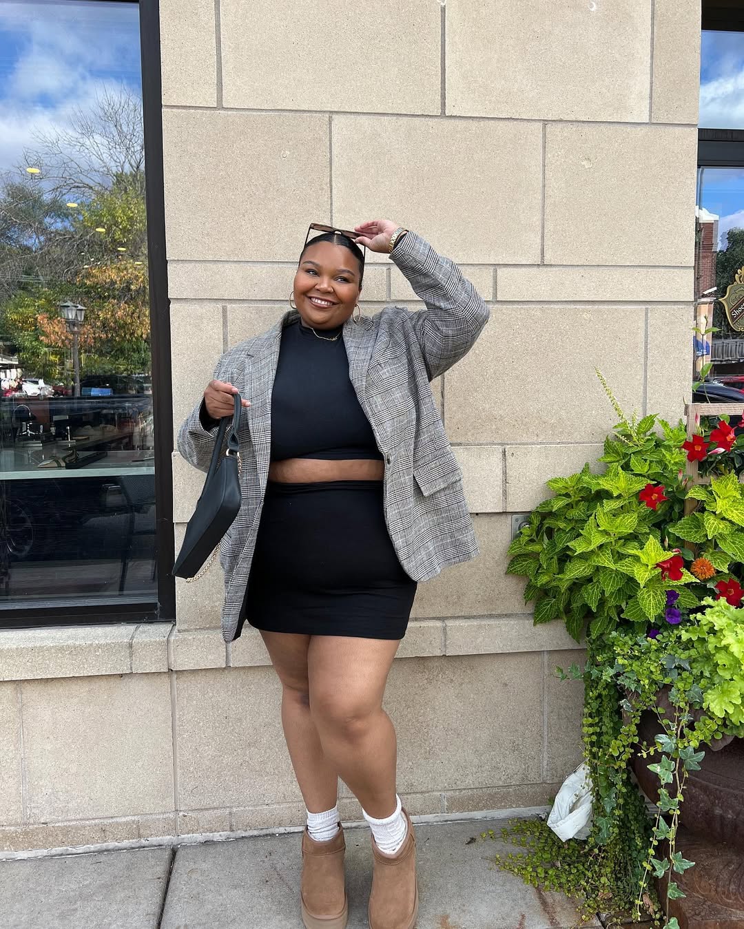 Plaid Oversized Blazer + Cropped Knit Set