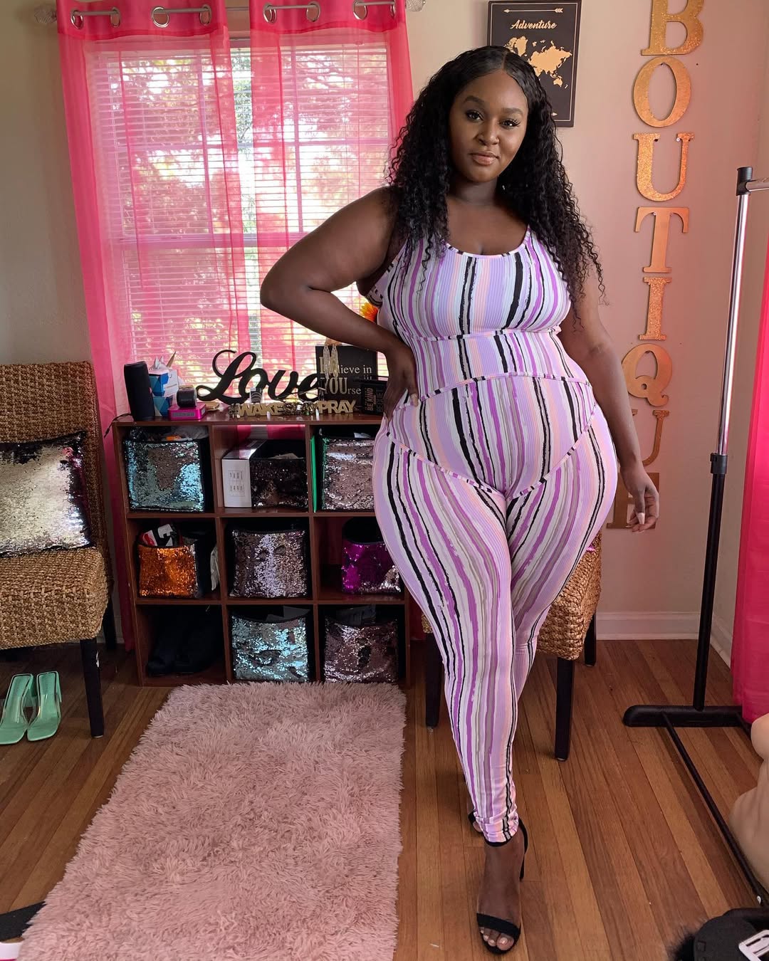 Striped Matching Set + Sleek Heels