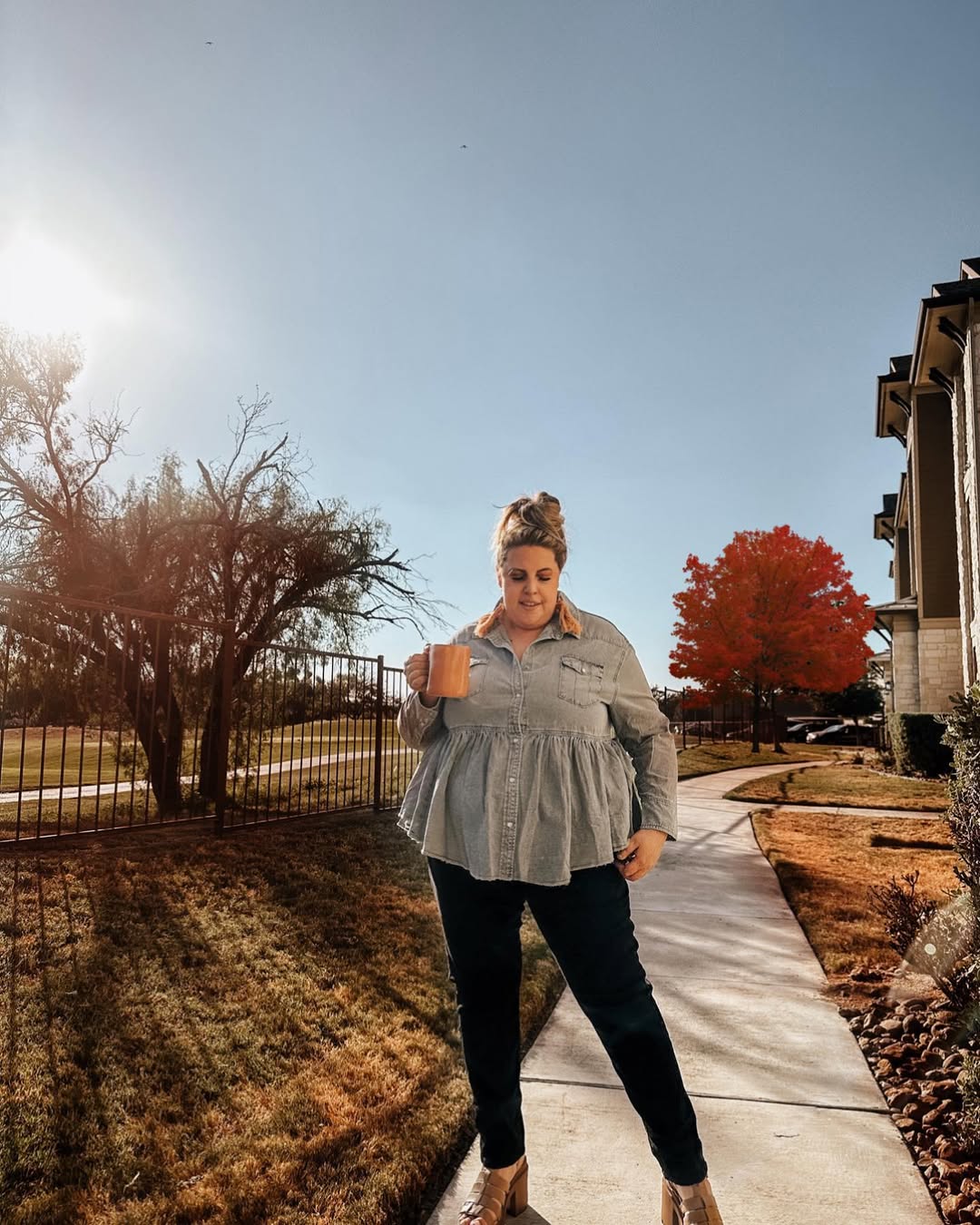 Soft Denim Peplum Top + Deep Indigo Jeans