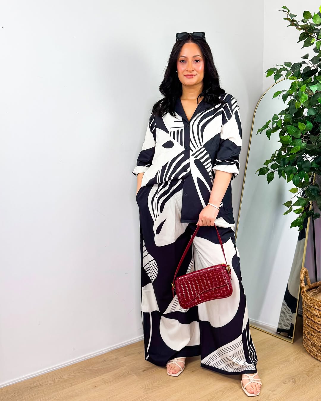 Abstract Print Set + Wide-Leg Trousers