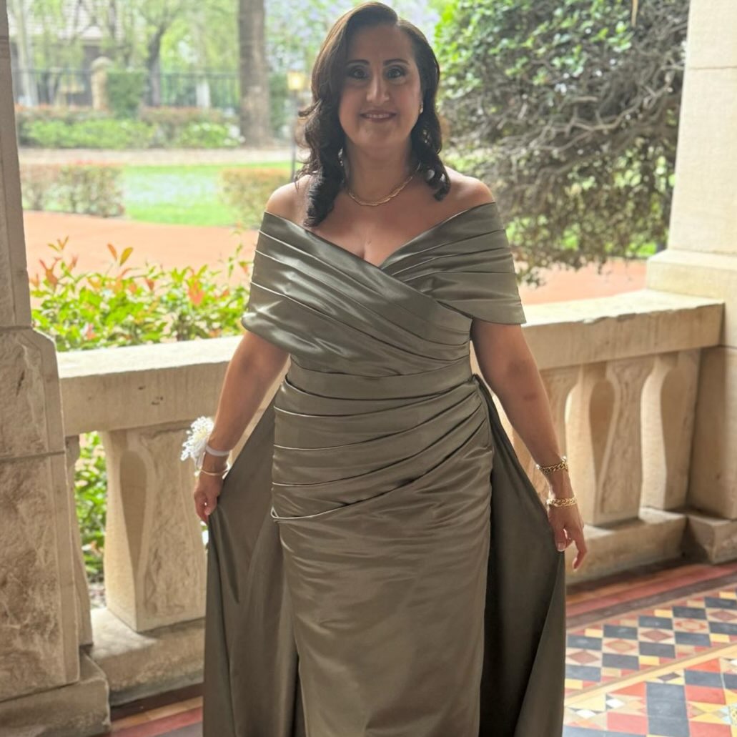 Draped Satin Gown + Off-Shoulder Wrap